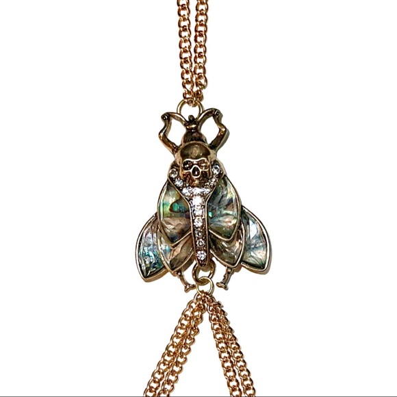 Gold & Abalone Iridescent Skull Moth Statement Hand Chain - Picture 10 of 14